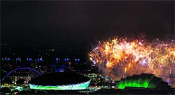 Fireworks light up the sky at Celtic Park in Glasgow. AFP 