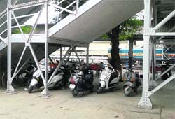 Vehicles parked at the railway platform in Bathinda . A Tribune photograph
