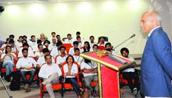 KK Sharma, Adviser to the UT Administrator, addresses delegates of Startup Weekend at the Entrepreneurship Development Centre, Rajiv Gandhi Technology Park, Chandigarh, on Friday. Tribune Photo: S Chandan 