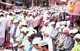 Muslims offer prayers in Ludhiana on the last Friday of the holy month of Ramadan.