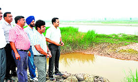 Jalandhar DC Kamal Kishore Yadav, along with Phillaur SDM Jasbir Singh Rai and others, inspects the Dhussi Bundh near Phillaur on Friday.