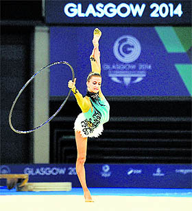 Pantelitsa Theodoulou of Cyprus competes in the Individual All-Round Final of the Rhythmic Gymnastics event. afp