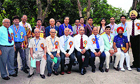 Doctors pose for a photo after being honoured during an award function in Sector 26, Chandigarh, on Saturday.