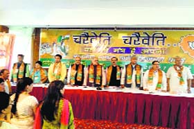 BJP leaders during the partys state executive meeting in Solan on Saturday