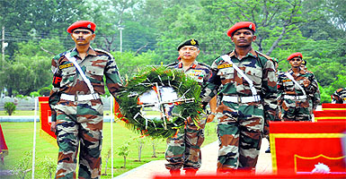 Lt Gen KH Singh, General Officer Commanding, White Knight Corps, at the War Memorial in Nagrota on Saturday.