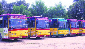 A view of city buses in Jalandhar.