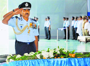 Air Chief Marshal Arup Raha pays tributes to the seven air personnel killed in the Sitapur helicopter crash, in Bareilly on Sunday. The IAF Dhruv helicopter was on a flight from Bareilly to Allahabad.