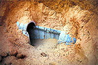The entrance to a tunnel exposed by the Israeli military is seen on the Israeli side of the Israel-Gaza border.