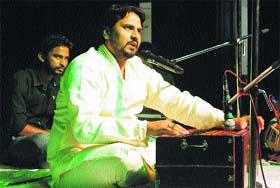 Classical musician Magar Ali performs at the Indian Academy of Fine Arts in Amritsar.