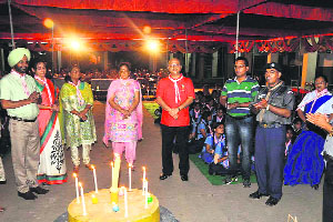 Scouts and guides take part in a ceremony on the concluding day of a camp at Kendriya Vidyalaya in Chandimandir Cantt.