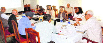 Governor N N Vohra, who is also Chariman of the Shri Amarnathji Shrine Board, chairs the board meeting in Srinagar on Monday.