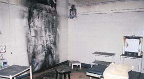 The operating theatre at Government ENT Hospital where an air-conditioner had caught fire on Monday.