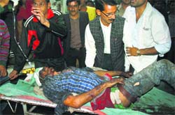 An injured passenger receives medical attention at Indira Gandhi Medical College and Hospital in Shimla on Tuesday following an accident in Sunni tehsil of Shimla district.Photo: Amit Kanwar