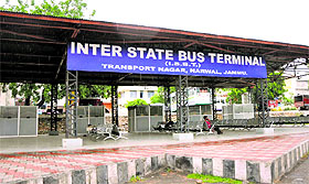 The Inter-State Bus Terminus wears a deserted look at Narwal in Jammu.