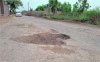 A potholed road linking Panniwala Fatta to Abohar in Lambi assembly segment. A Tribune photograph