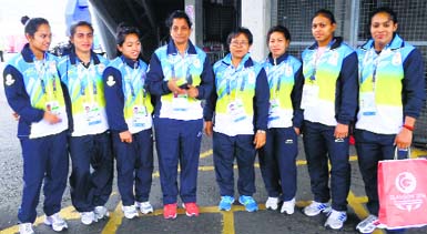 The Indian women weightlifting contingent looks proud and satisfied after a successful outing at the Glasgow Games. Rohit Mahajan