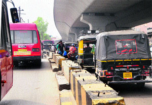 The road outside the bus stand where haphazard parking by auto-rickshaw drivers often results in traffic jams in Amritsar.