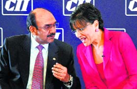 Secretary of Commerce at US Department of Commerce Penny Pritzker with CII president Ajay Shriram at an interactive session organised by CII in Mumbai on Wednesday