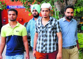 ABVP members, along with Abhishek Luthra (second from right), at the police station in Sector 11