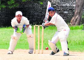 Players in action during a cricket match at Guru Nanak Public School in Chandigarh on Wednesday
