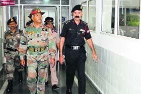 Major Gen Biraj Guha, Chief of Staff, White Knight Corps, at Military Hospital, Satwari, Jammu, on Wednesday