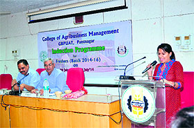 An induction programme in progress at The College of Agribusiness Management, Pantnagar University, in Dehradun on Wednesday.