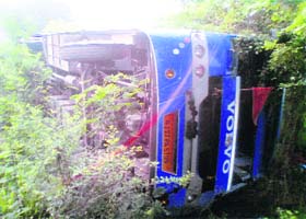 The private bus that overturned near Chimmo village in Fatehabad early Thursday morning