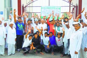 Activists of the INLD and youths protest outside the regional centre of the Sports Authority of India near Sonepat on Thursday