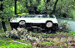 The bus that fell into a gorge in Dharamsala on Thursday