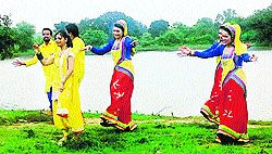 The shooting of a Punjabi song sequence in progress near a water body at Pubowal village in Una recently