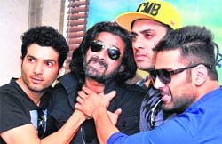 Star cast of the movie Paisa Yaar and Panga in a light mood during an interaction with the media in Jalandhar on Thursday. Tribune Photo : Malkiat Singh