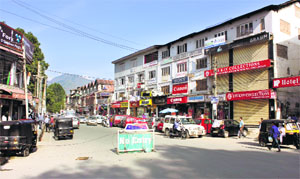 The city centre in Srinagar on the third day of Eid -ul-Fitr is without the regular hustle and bustle.