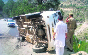 The vehicle that overturned in Doda on Thursday. 
