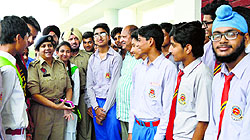 DCP Nilamberi Jagdale interacts with students during a seminar in Ludhiana on Thursday