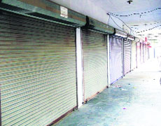 The market in Sadiq town wears a deserted look during a bandh on Thursday.
