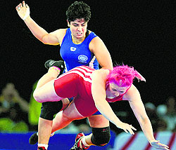 Geetika Jakhar against Wales' opponent