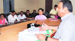 Mayor Vinod Chamoli presides over a meeting of the working commitee of the Municipal Corporation in Dehradun on Thursday. A Tribune photograph