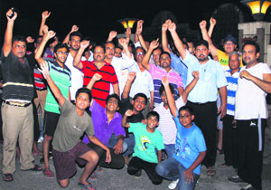 Residents of Home Land Colony shout slogans against snapping the water connection in Bathinda on Friday.