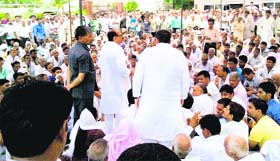 Capt Ajay Yadav addresses a public meeting in Rewari on Saturday