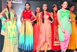 Models at a fashion show in Jalandhar on Friday night. Tribune Photo: Malkiat Singh