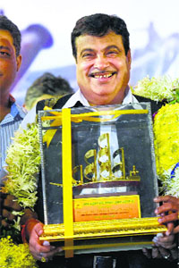 Union Minister of Road Transport and Highways  Nitin Gadkar iduring the inauguration of the Sasson Dock renovation project in Mumbai on Saturday.