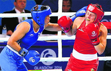 Laishram Devi connects one flush on the face of Shelley Watts, Australia, but the latter proved too good for the Indian in the final of the 60kg bout. 