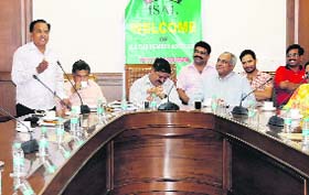 Advocates from Punjab, Haryana, Chandigarh, Delhi and UP interact during a meeting at the Punjab Bhawan in Sector 3, Chandigarh, on Sunday