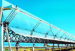 Indias first CSP (Concentrated Solar Power) plant was commissioned by Godawari Green Energy Limited at Jaisalmer, Rajasthan. The pipeline at the focal line of the parabolic collector carries superheated water to the steam turbine location to generate electricity