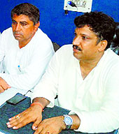 Rajender Chaudhary Kaka talks to the media in Fatehabad on Sunday