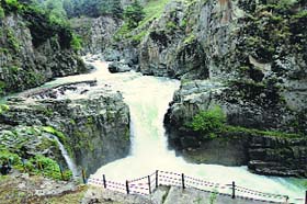 A file photo of the Aharbal waterfall from where devotees planned to revive the Kousar Nag yatra