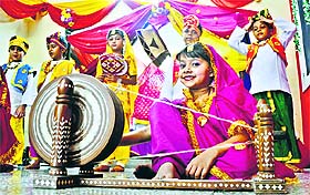 Children celebrate Teej during a function organised by the Wonder World Club in Ludhiana. 