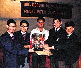 Winners of the inter-school debate at St Georges College in Mussoorie on Saturday. 