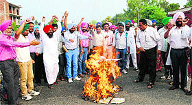ETT teachers burn an effigy of the Punjab government in Amritsar on Monday.