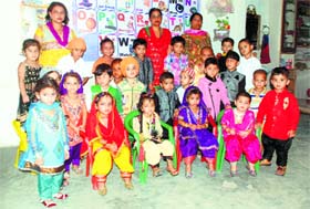 Students of SAAR Pre School during the Teej celebrations in Ludhiana